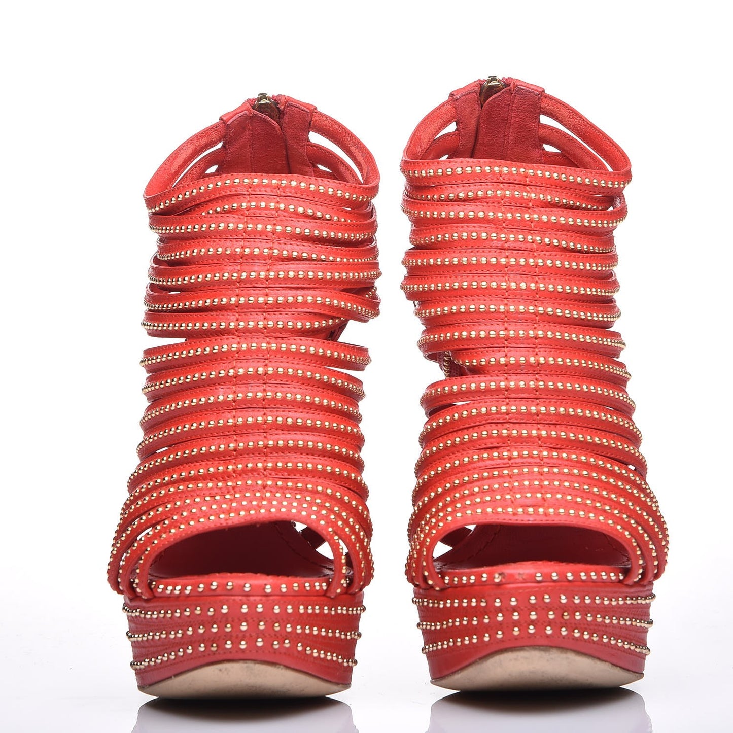 Calfskin Caged Studded Sandals 35 Rouge