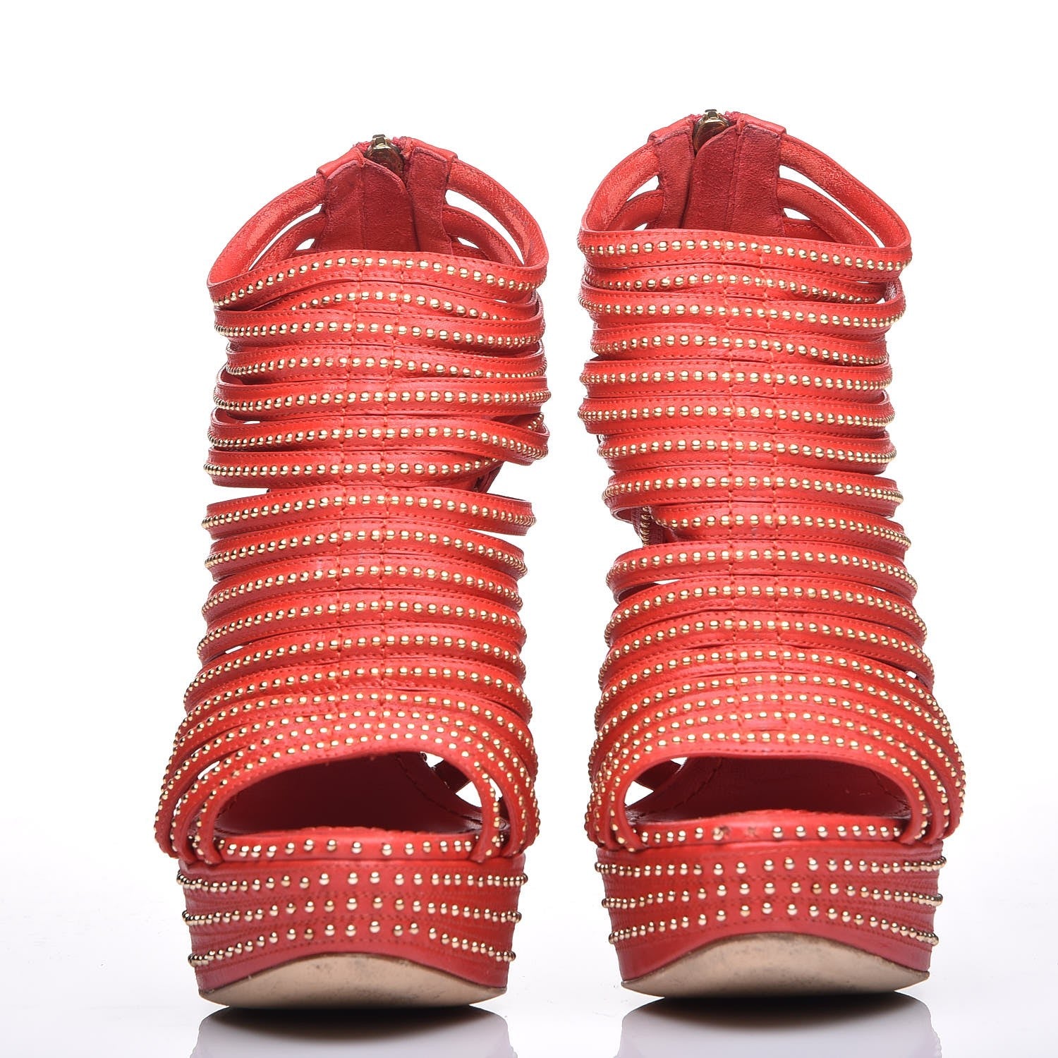 Christian Dior Calfskin Caged Studded Sandals 35 Rouge 2 of 12