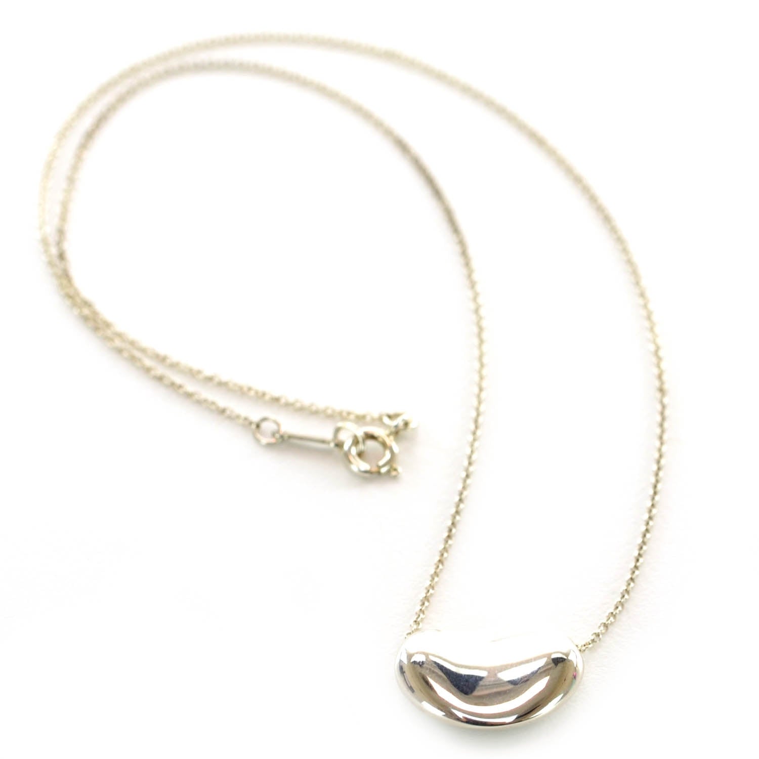 Tiffany Sterling Silver Elsa Peretti Bean Pendant Necklace 1 of 5