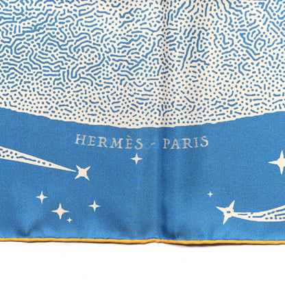 Hermes Silk Clair De Lune Double Face Scarf 90 Black Jaune D'Or Bleu 7 of 9