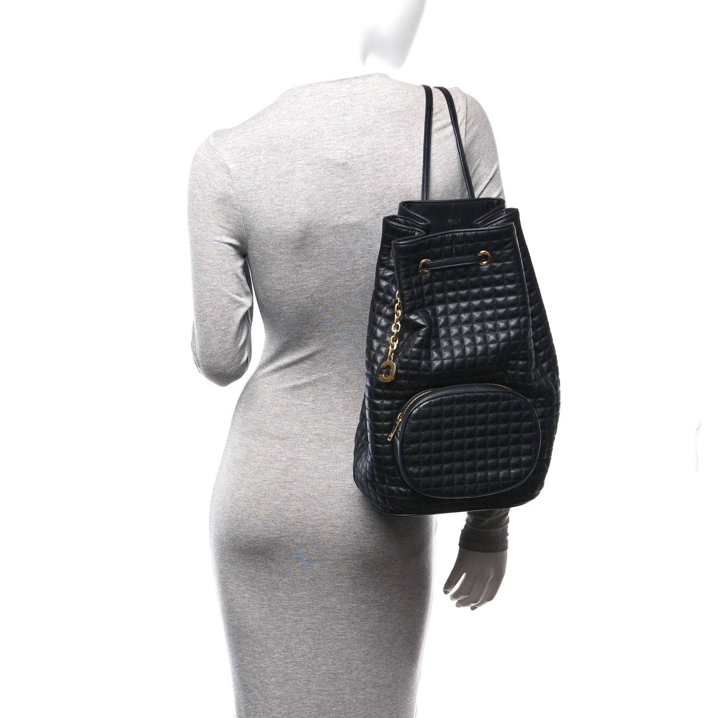 Calfskin Quilted Medium C Backpack Black