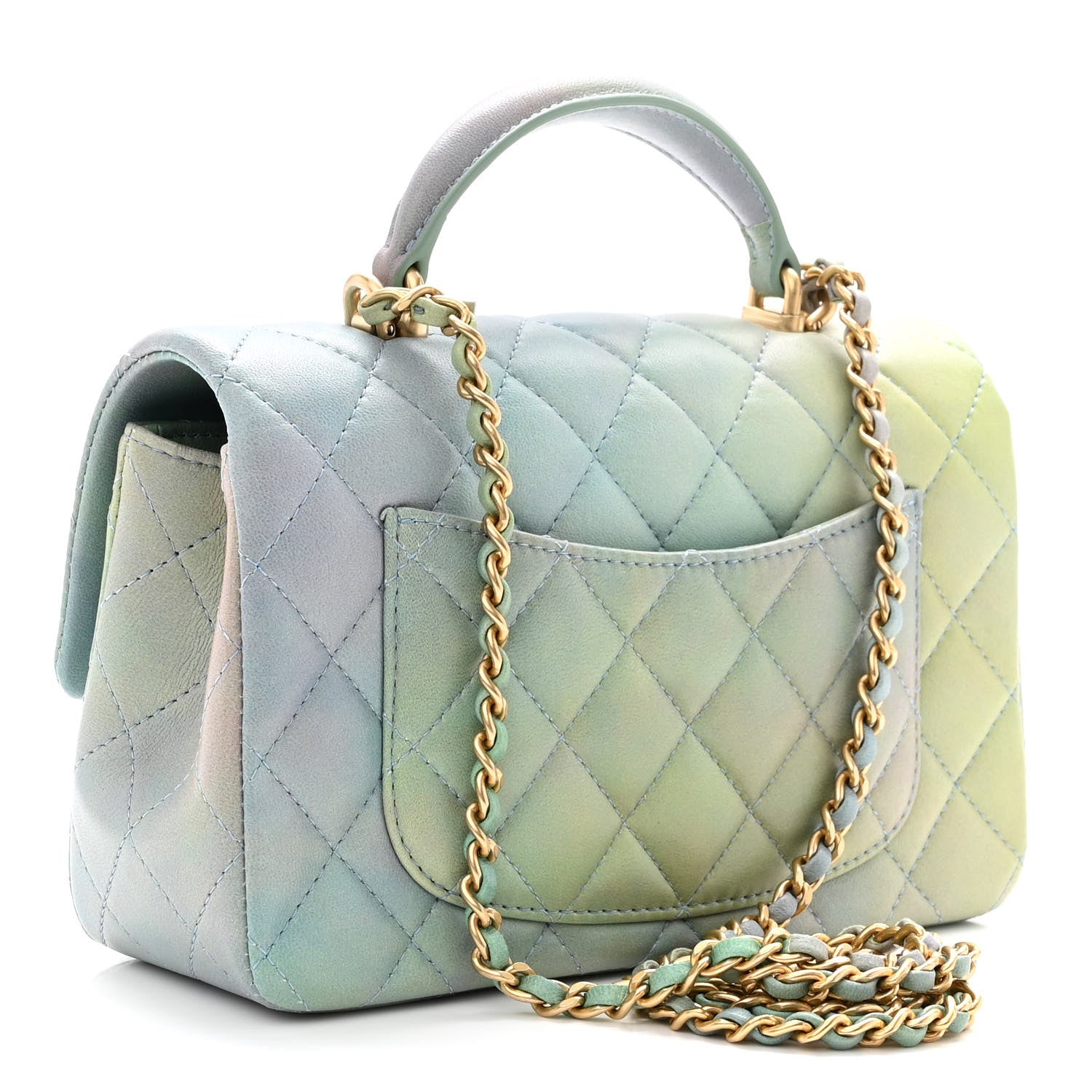 Chanel Lambskin Quilted Ombre Mini Top Handle Rectangular Flap Blue Green 3 of 11