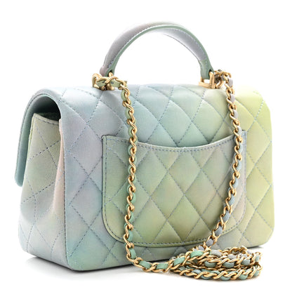 Chanel Lambskin Quilted Ombre Mini Top Handle Rectangular Flap Blue Green 3 of 11