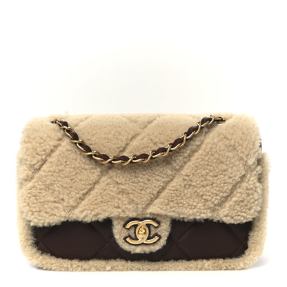 Chanel Shearling Lambskin Quilted Furry Coco Flap Beige Dark Brown 1 of 12