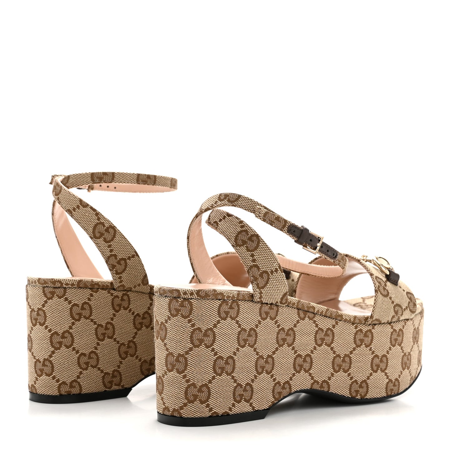 Monogram Nappa Chalotte Horsebit Ankle Strap 75mm Flatform Sandals 35 Beige Ebony