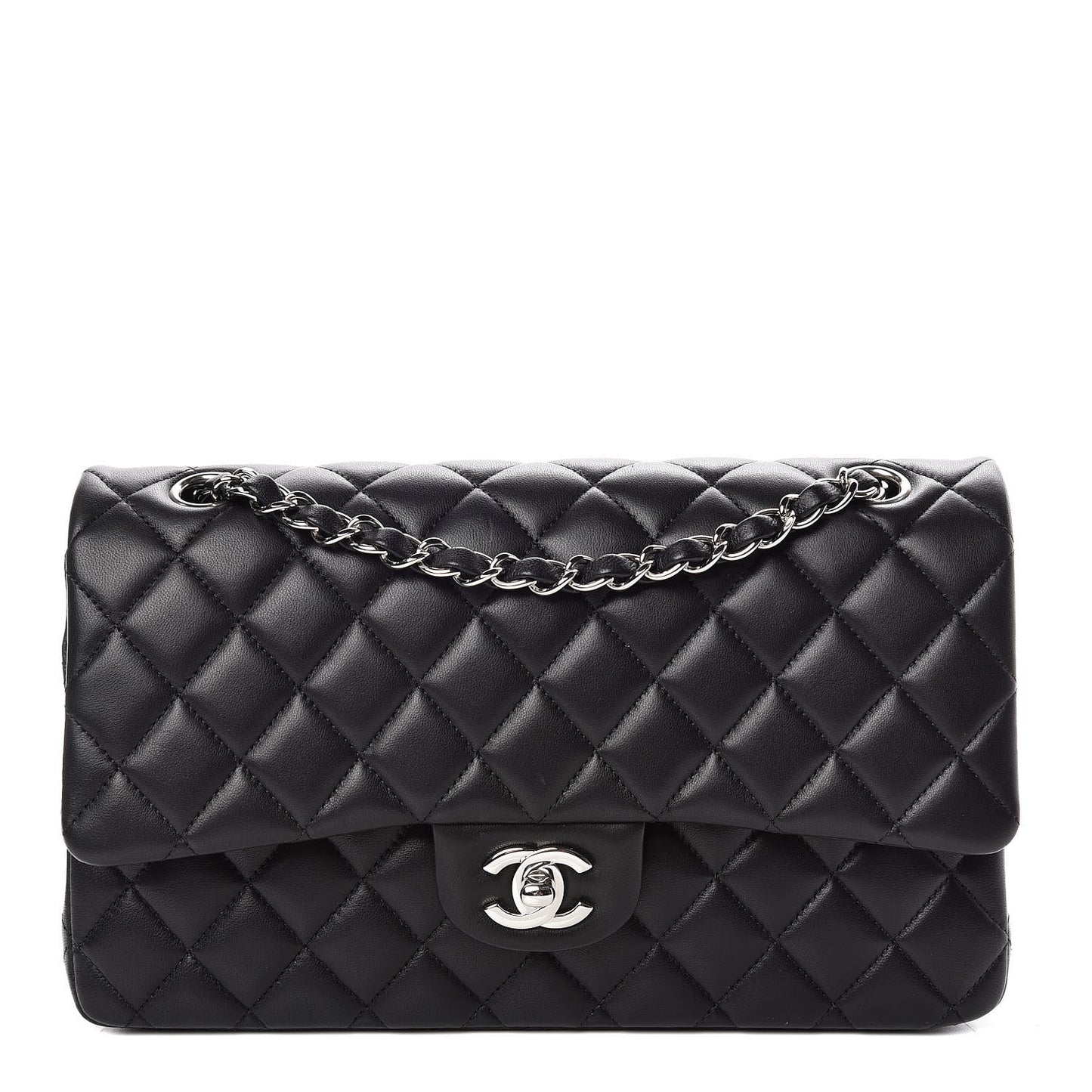 Lambskin Quilted Medium Double Flap Black