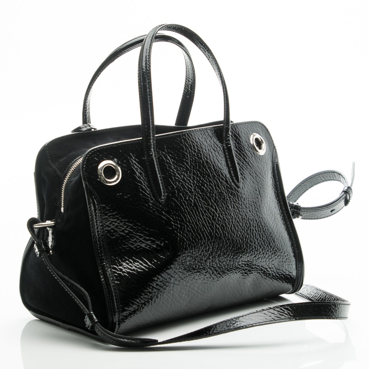 Patent Small Eyelet Padlock Skull Tote Black