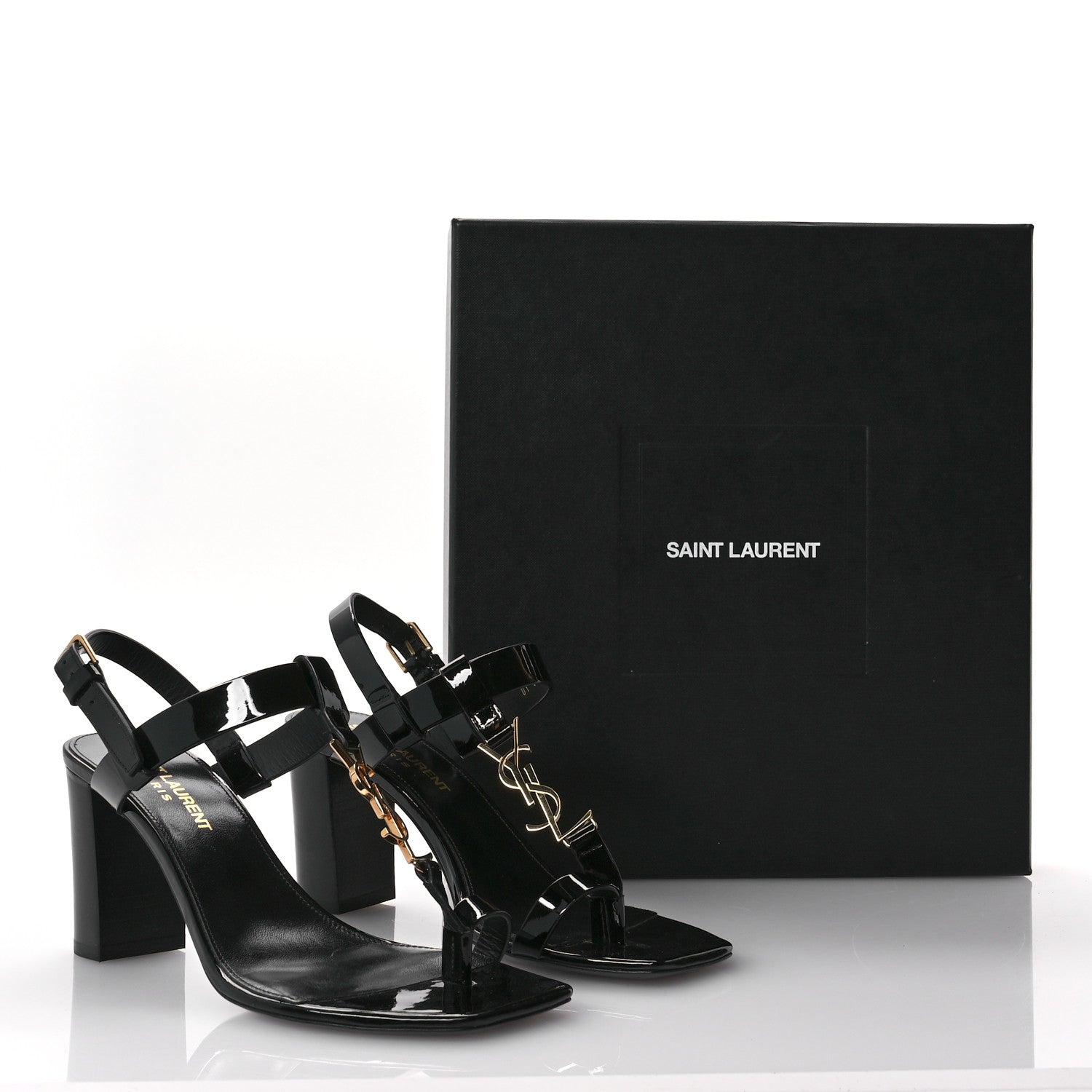 Saint Laurent Patent Calfskin Cassandra 75 Sandals 36 Black 10 of 10