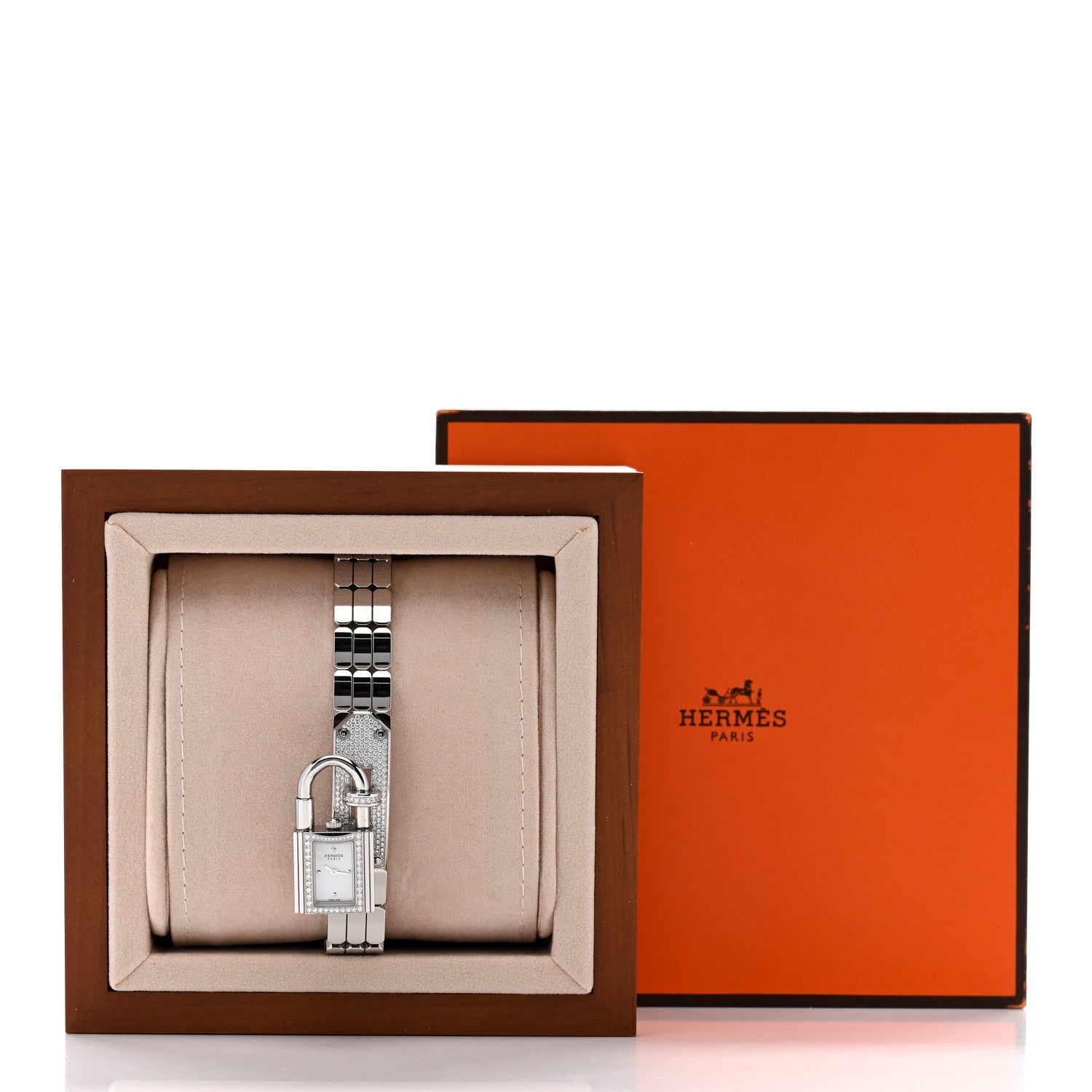 Hermes Stainless Steel Diamond Pave 16mm Kelly Quartz Watch 6 of 6