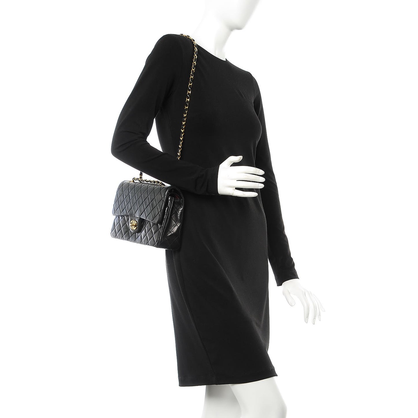 Lambskin Quilted Medium Double Flap Black