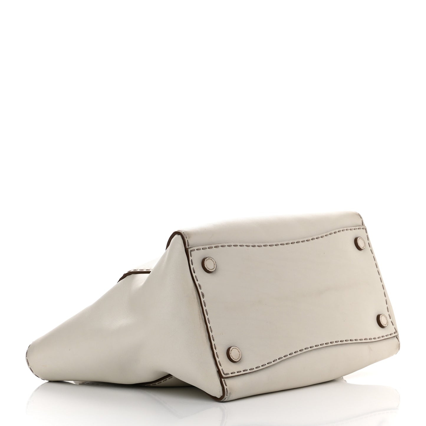 City Calf Small Hand Stitched Galleria Double Zip Tote White