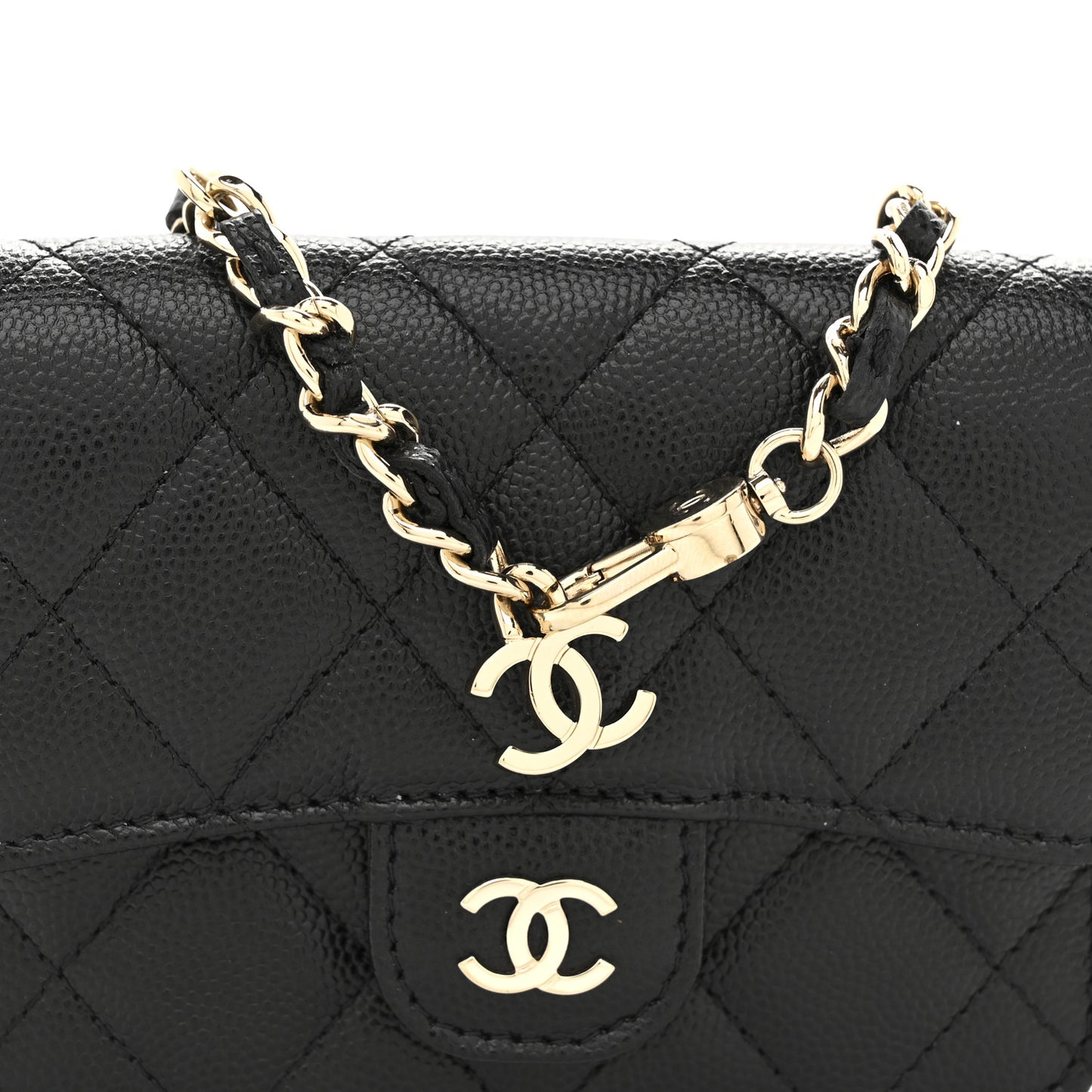 Caviar Quilted Mini Clutch With Chain Black