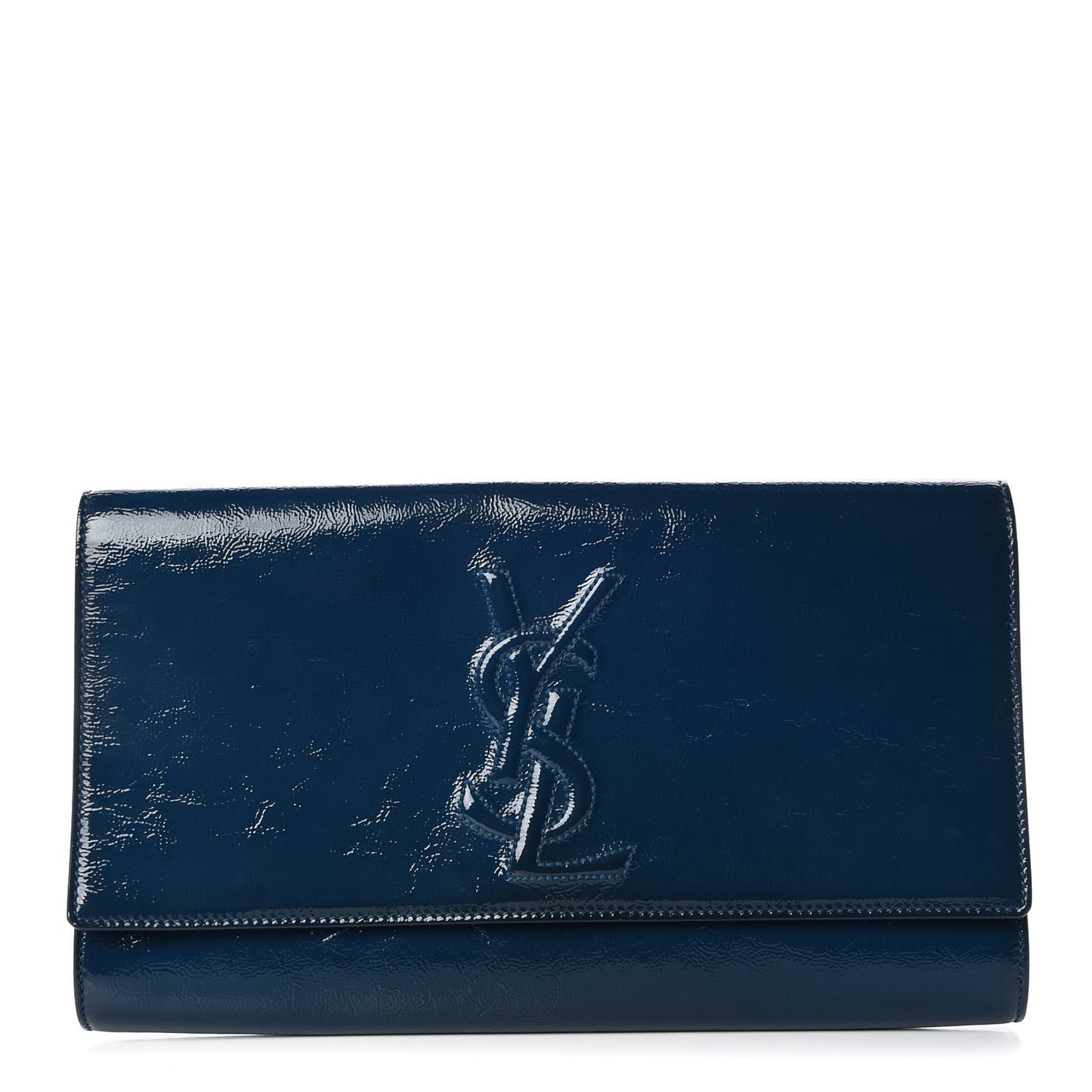 Textured Patent Large Belle de Jour Clutch Peacock Green