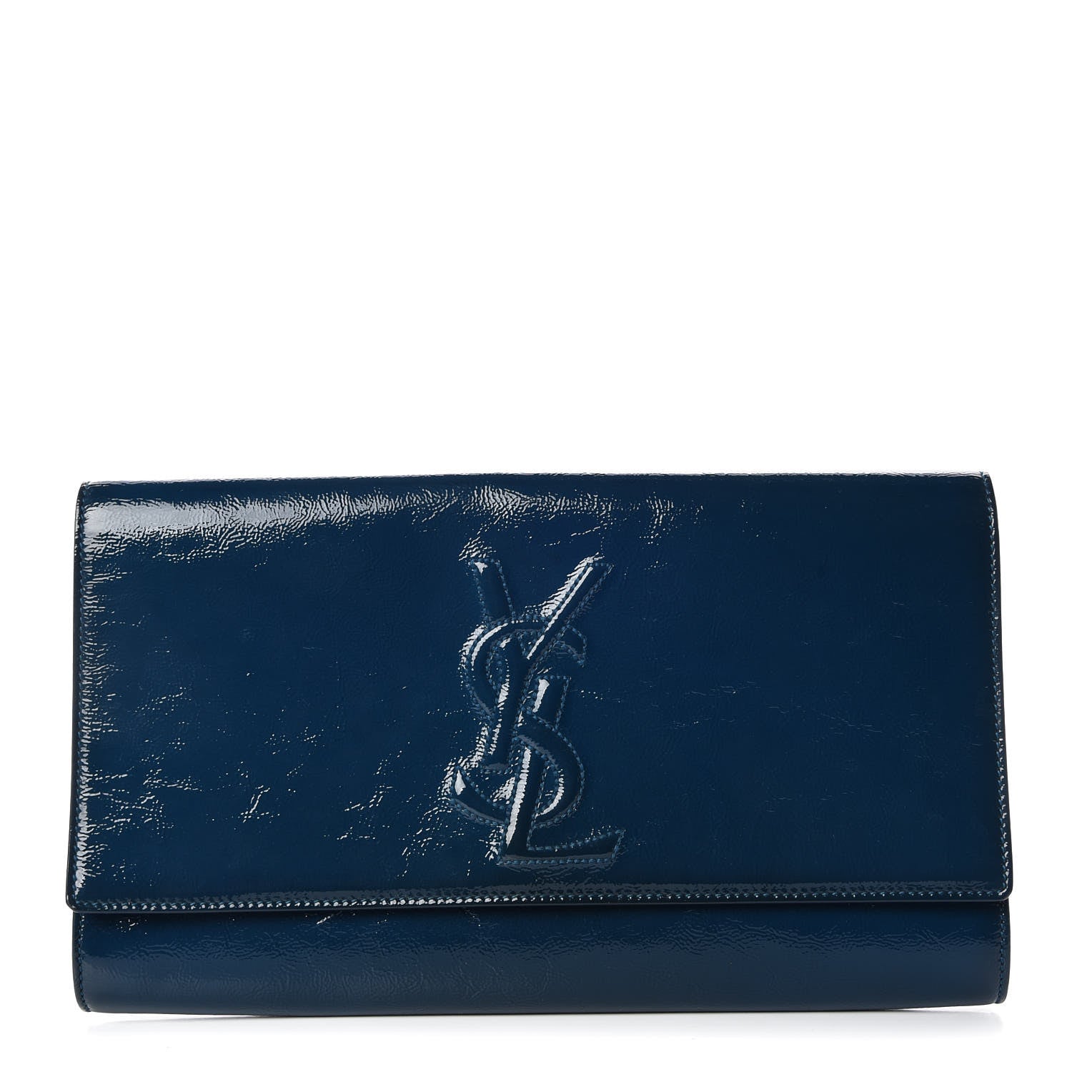 Saint Laurent Textured Patent Large Belle de Jour Clutch Peacock Green 1 of 9