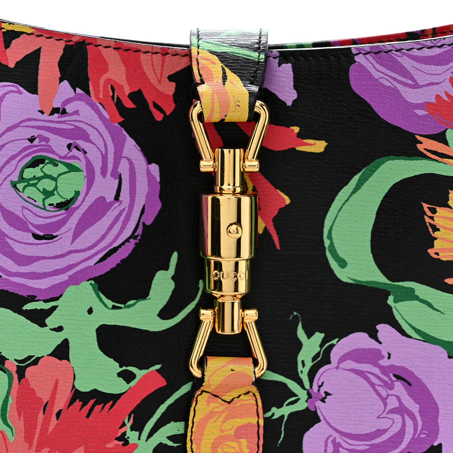 Gucci X KEN SCOTT New Shangai Calfskin Jenny Floral Print Small Jackie 1961 Hobo Black Pink 8 of 10