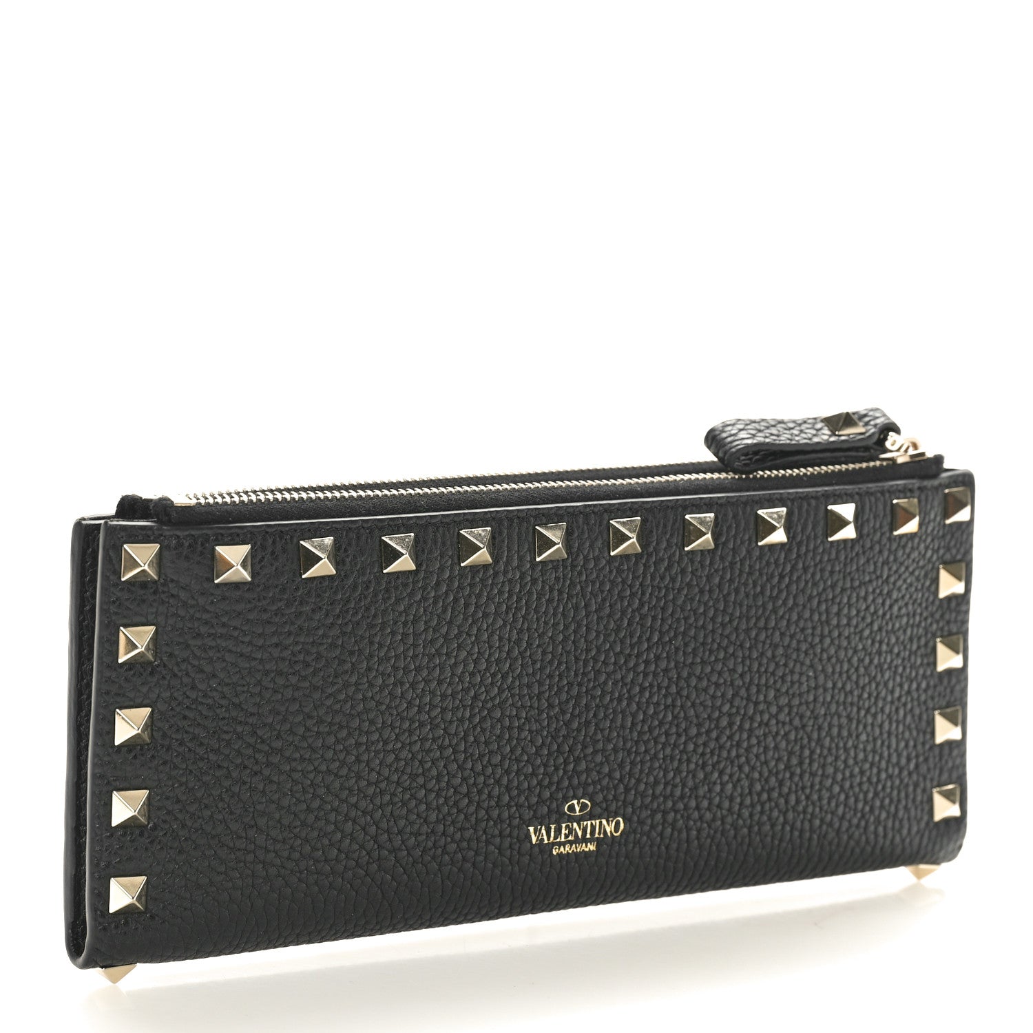 Valentino Garavani Pebbled Calfskin Rockstud Fold Zip Wallet Black 3 of 7