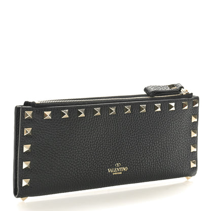 Valentino Garavani Pebbled Calfskin Rockstud Fold Zip Wallet Black 3 of 7