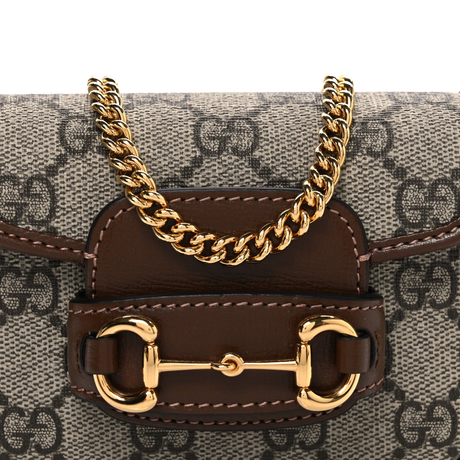 Gucci GG Supreme Monogram Azalea Calfskin Web Horsebit 1955 Wallet On Strap Beige Ebony Brown Sugar 8 of 10
