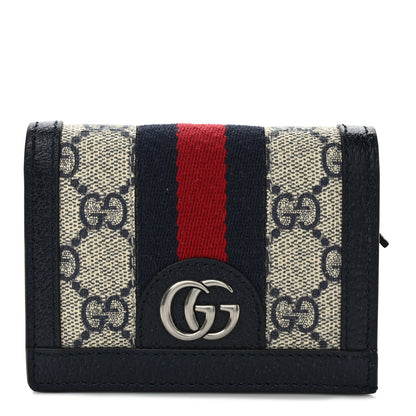 Gucci GG Supreme Monogram Textured Dollar Calfskin Web Ophidia Card Case Beige Blue 1 of 8