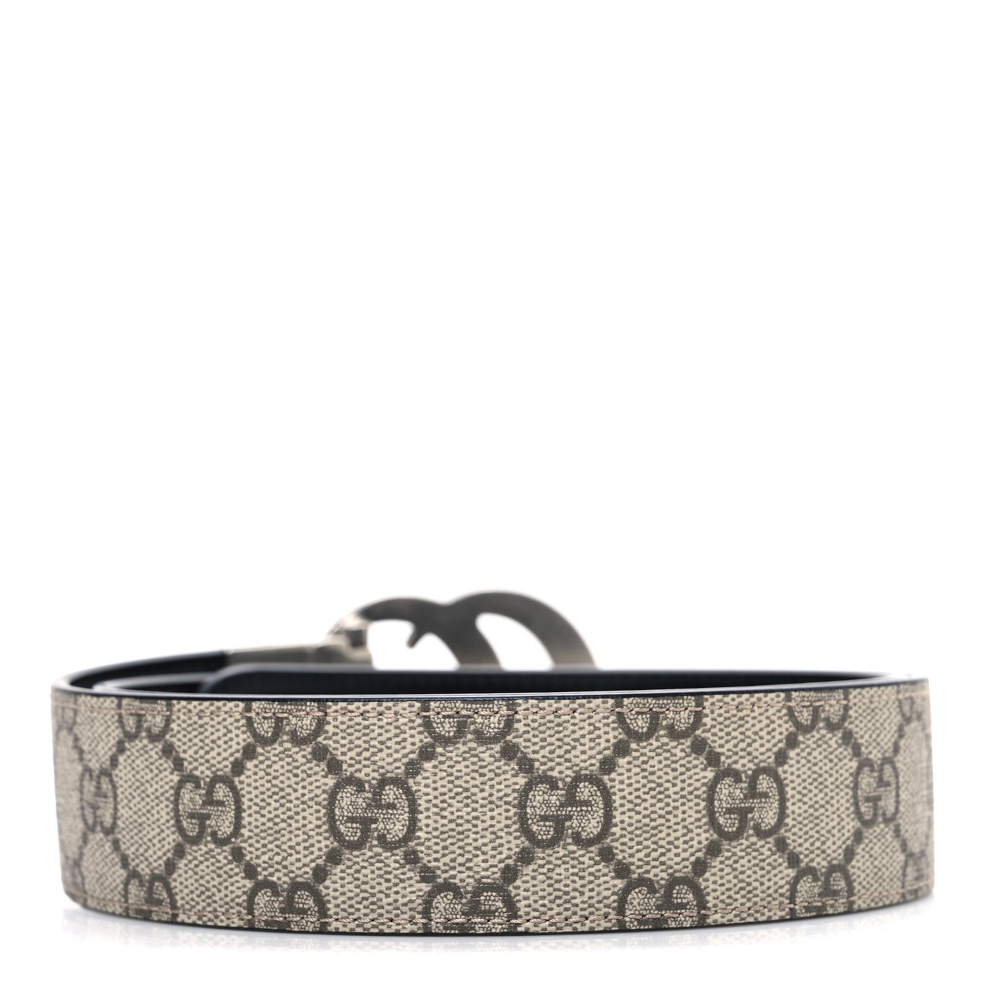 GG Supreme Monogram Plutone Calfskin Palladium Double G Reversible 37mm Belt 85 34 Beige Ebony Black