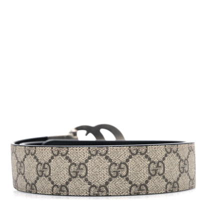 Gucci GG Supreme Monogram Plutone Calfskin Palladium Double G Reversible 37mm Belt 85 34 Beige Ebony Black 2 of 6