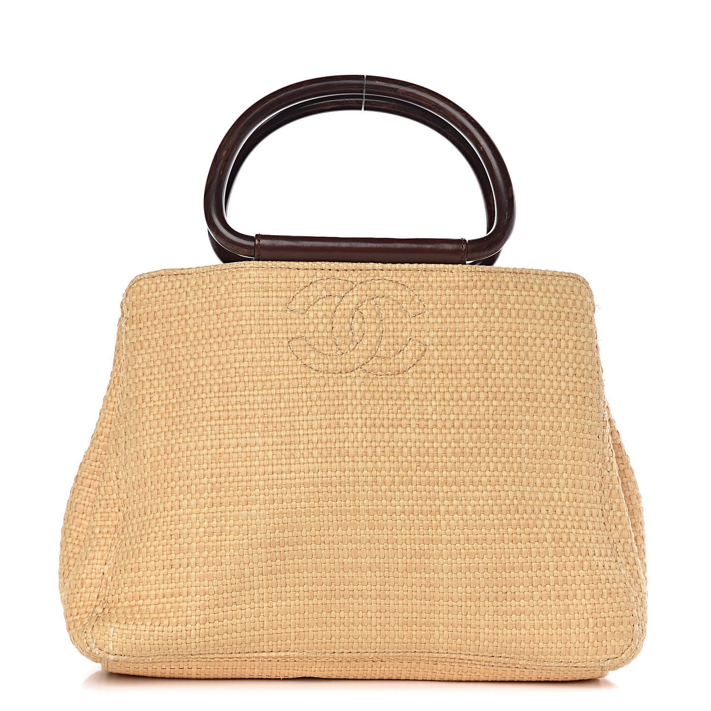 Woven Straw Raffia Wooden Handle Bag