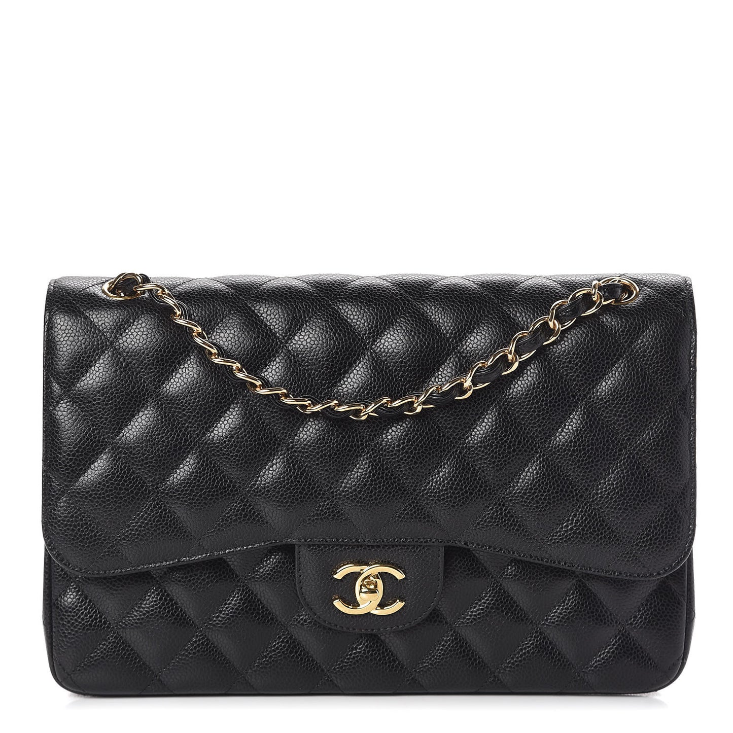 Caviar Quilted Jumbo Double Flap Black