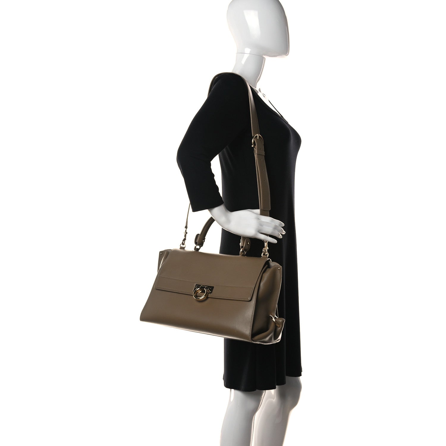 Salvatore Ferragamo Calfskin Sofia Gancini Satchel Brown 2 of 11