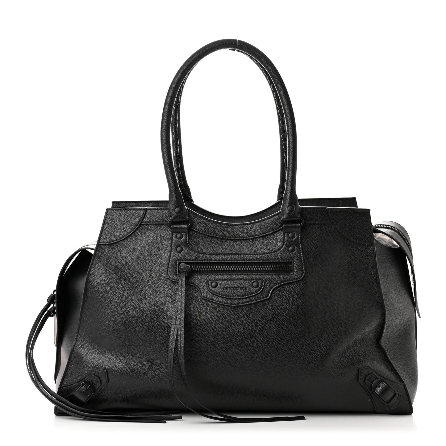 Grained Calfskin Neo Classic Black Hardware Large Top Handle Bag Black