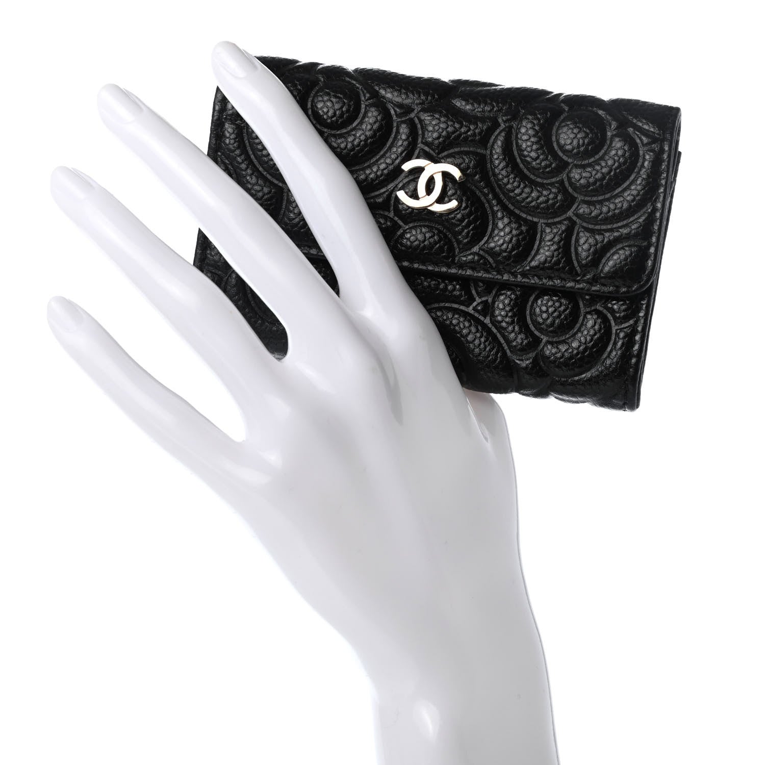 Chanel Caviar Camellia Embossed Card Holder Wallet Black 2 of 9
