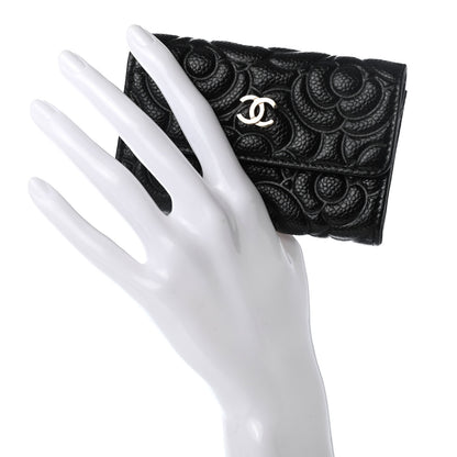 Chanel Caviar Camellia Embossed Card Holder Wallet Black 2 of 9