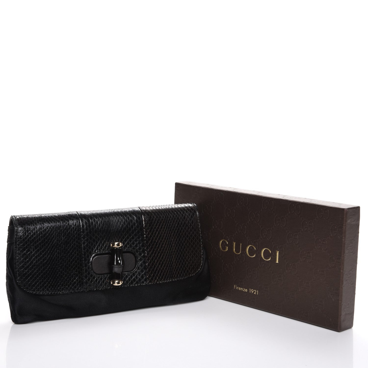 Gucci Python Satin Bamboo Clutch Black 8 of 8