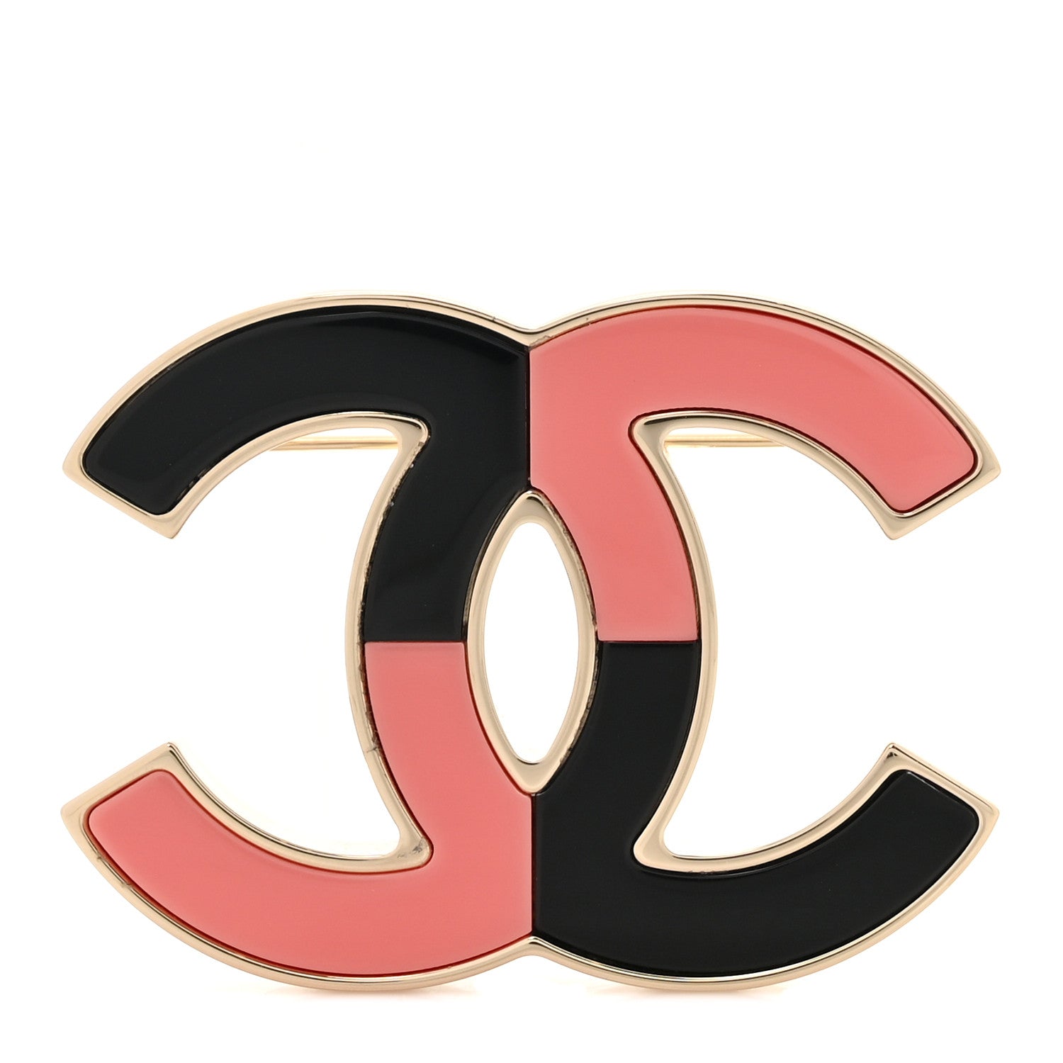 Chanel Enamel CC Brooch Gold Pink Black 1 of 4