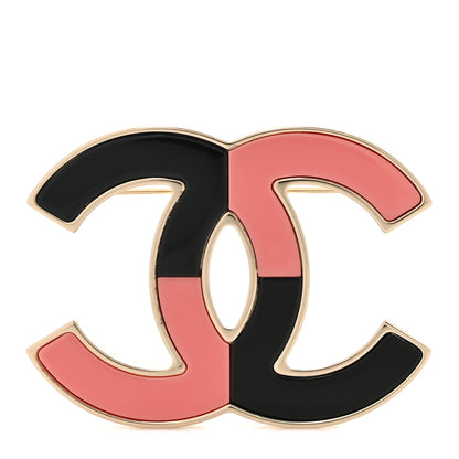 Chanel Enamel CC Brooch Gold Pink Black 1 of 4