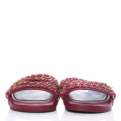 Chanel Satin Chain Flat Sandals 38 Dark Fuchsia 2 of 10