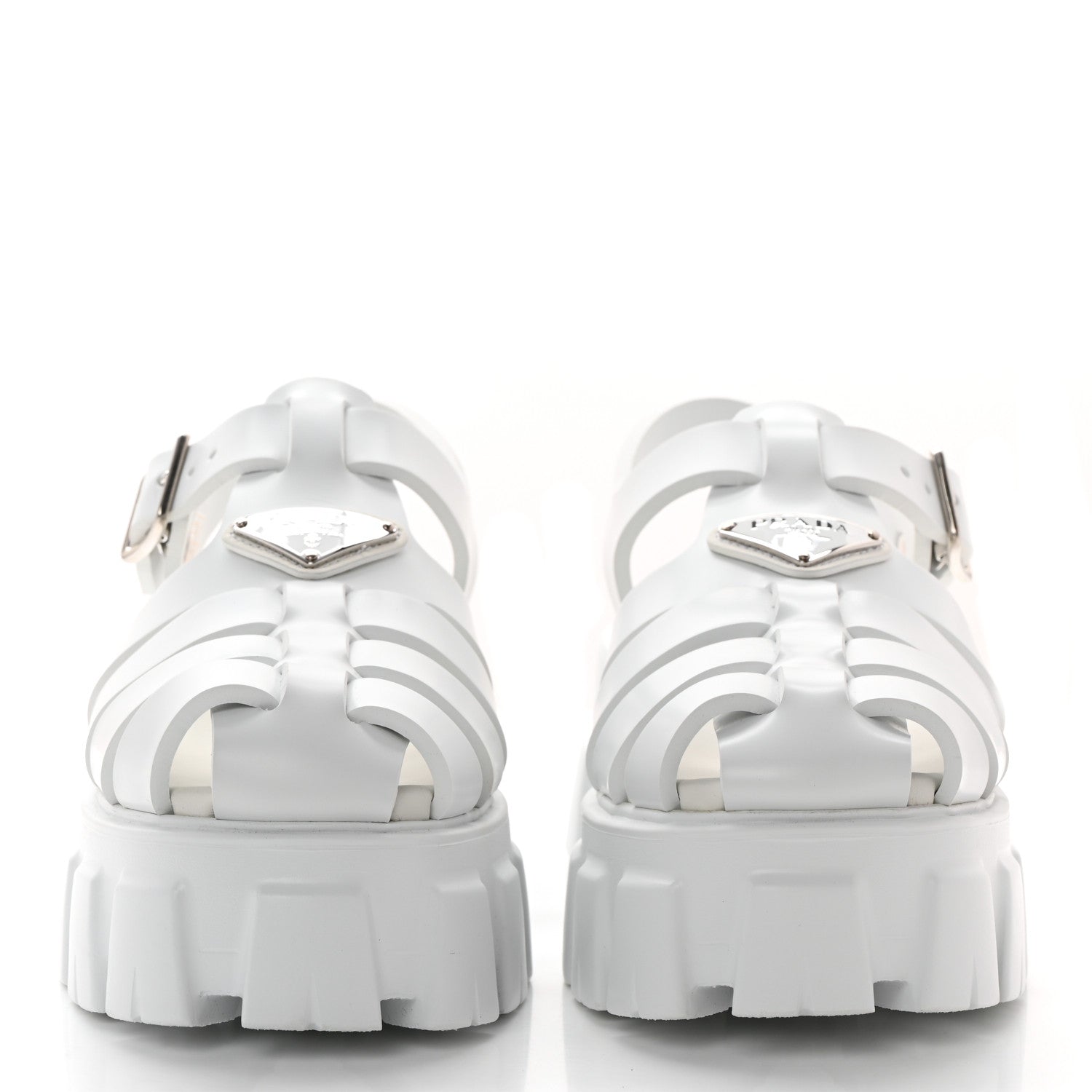 Prada Foam Rubber Metal Triangle Logo Monolith 55mm Cage Sandals 36 White 2 of 12