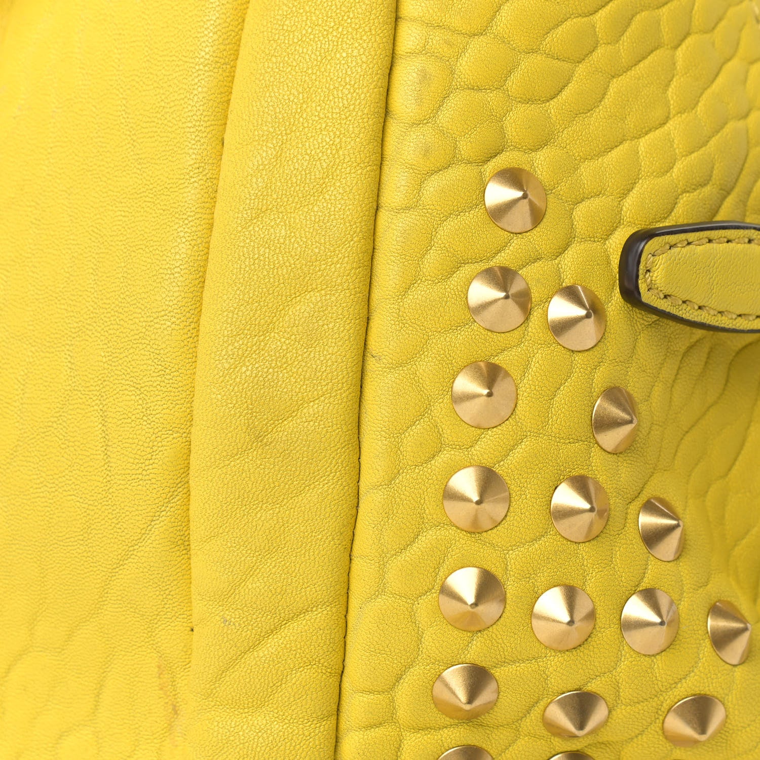 MCM Pebbled Calfskin Studded Satchel Yellow 16 of 17