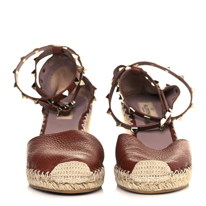 Valentino Garavani Grained Calfskin Rockstud Ankle Wrap Espadrille 15/85mm Wedges 39 Cuoio 2 of 7