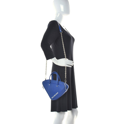 Balenciaga Shiny Day Calfskin Logo XS Triangle Chain Duffle Bleu Roi White 2 of 16