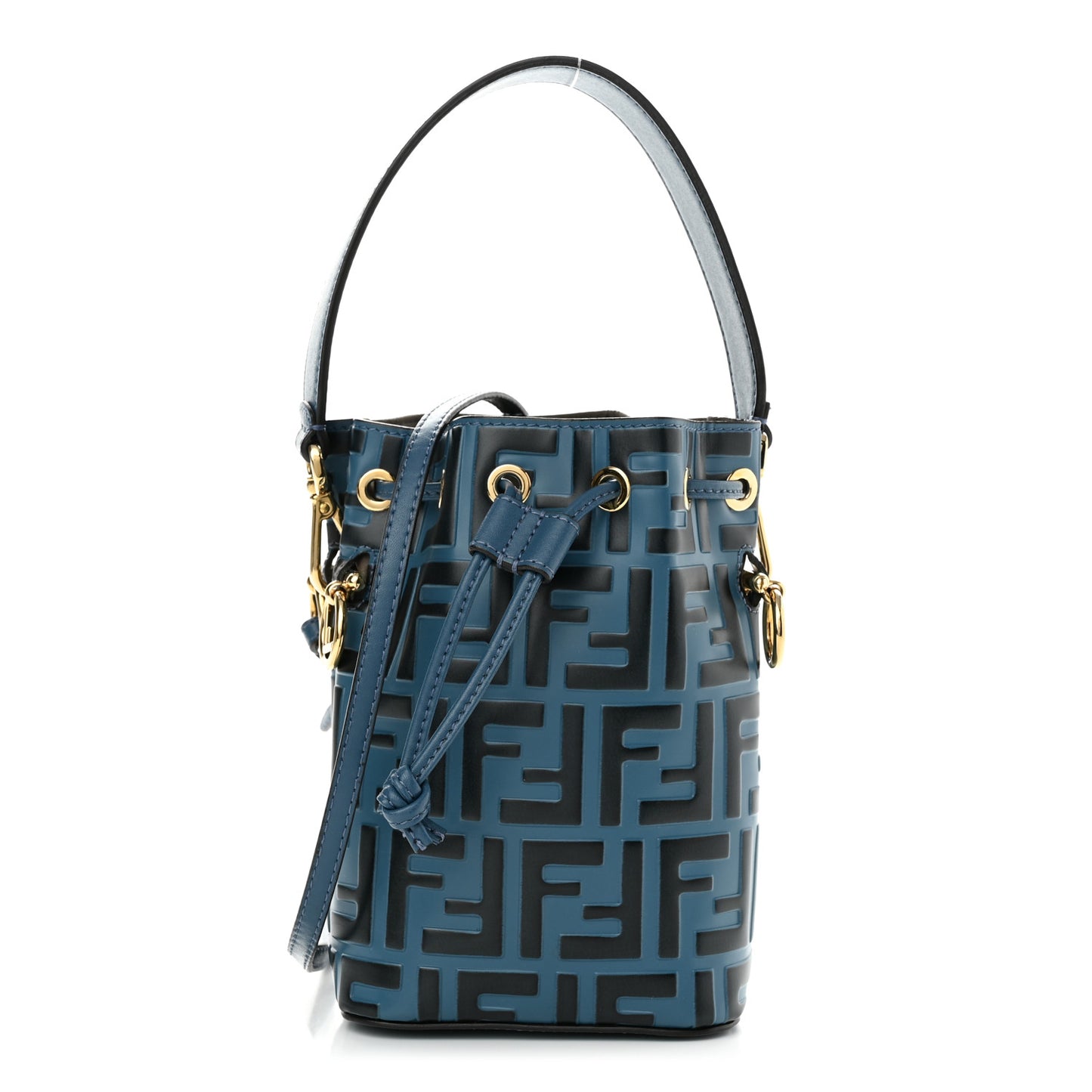 Vitello Liberty F is Fendi Bi-Color FF 1974 Embossed Mini Mon Tresor Bucket Bag Balena Black