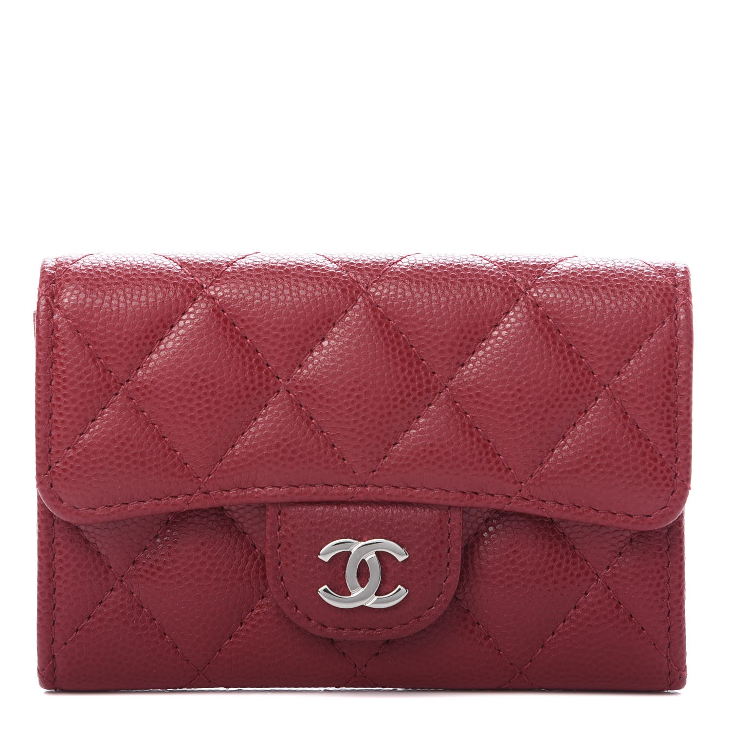 Chanel Caviar Quilted Flap Card Holder Wallet Red 1 of 9