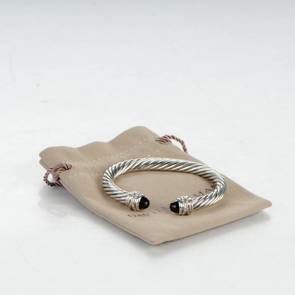 David Yurman Sterling Silver Diamond Black Onyx 7mm Cable Classics Crossover Bracelet 5 of 5