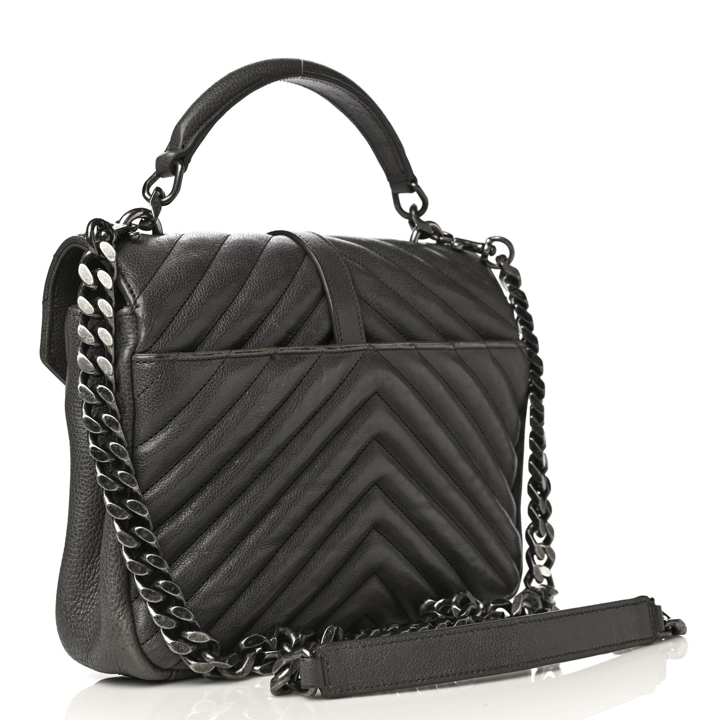Grained Calfskin Matelasse Chevron Monogram Medium College Bag Grey