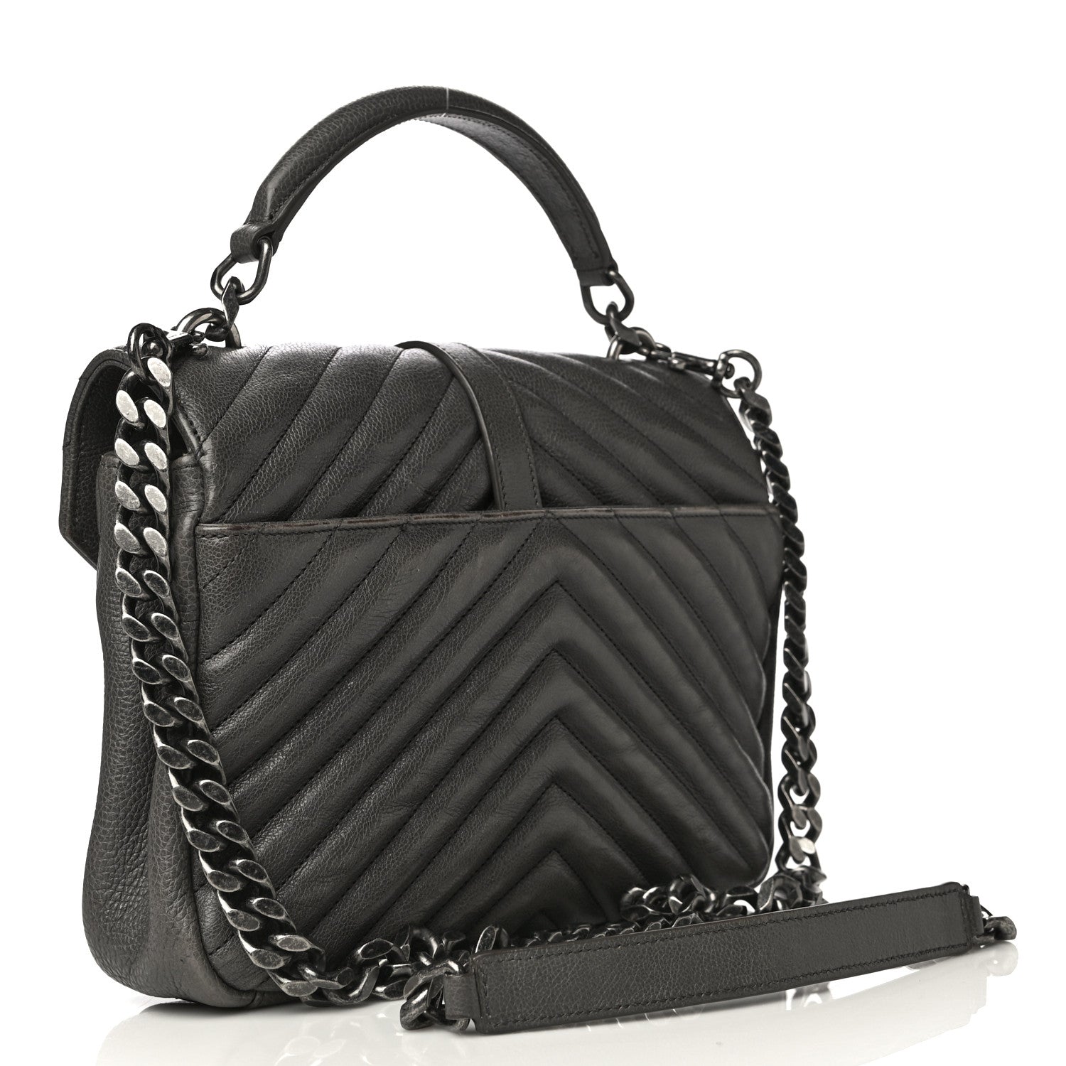 Saint Laurent Grained Calfskin Matelasse Chevron Monogram Medium College Bag Grey 2 of 18