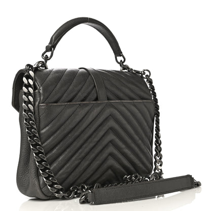 Saint Laurent Grained Calfskin Matelasse Chevron Monogram Medium College Bag Grey 2 of 18