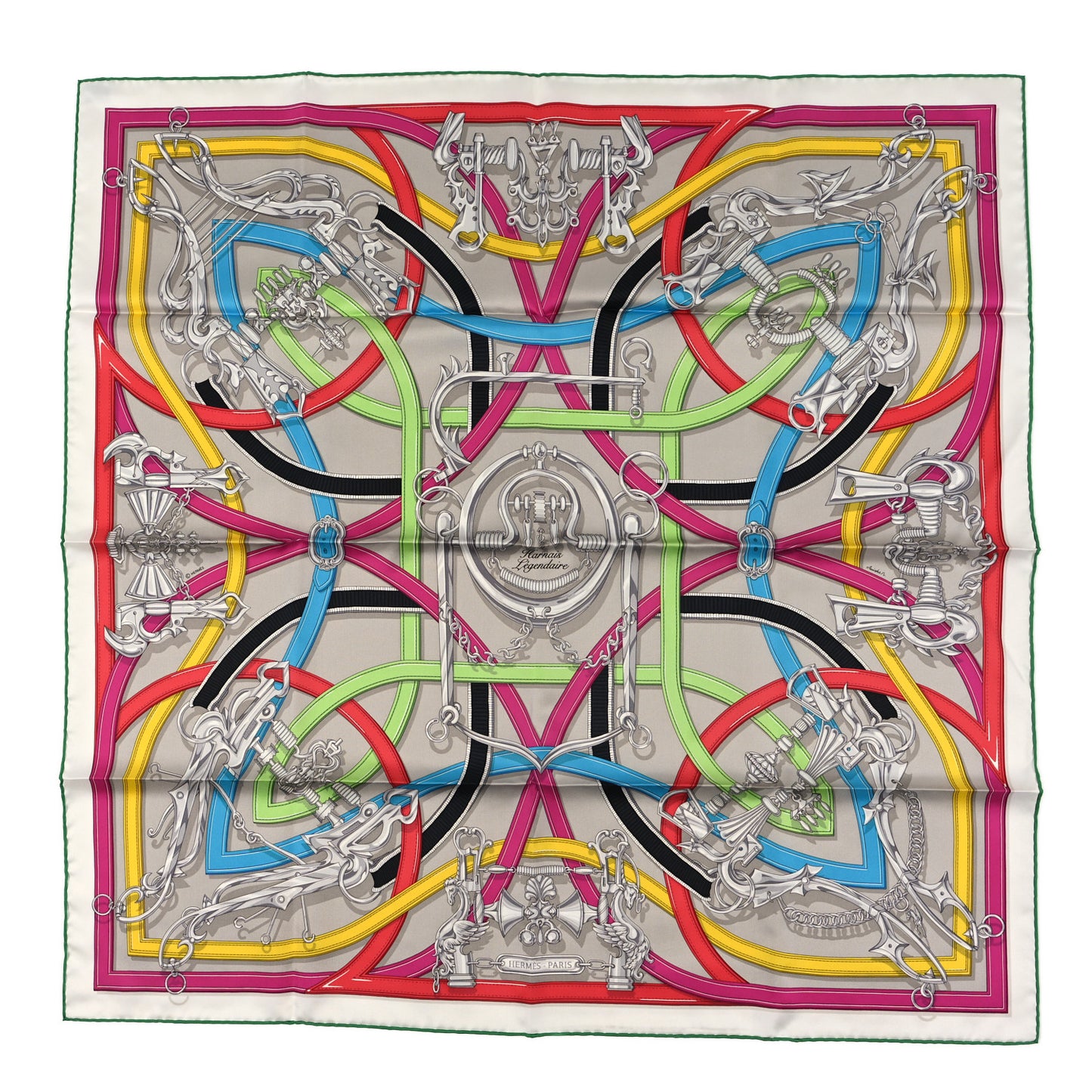 Silk Harnais Legendaire Scarf 90 Gris Argent Fuchsia Multicolore