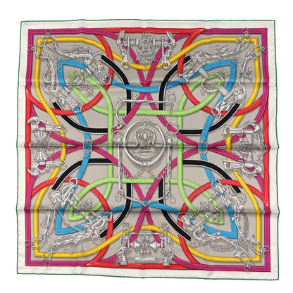 Hermes Silk Harnais Legendaire Scarf 90 Gris Argent Fuchsia Multicolore 1 of 3