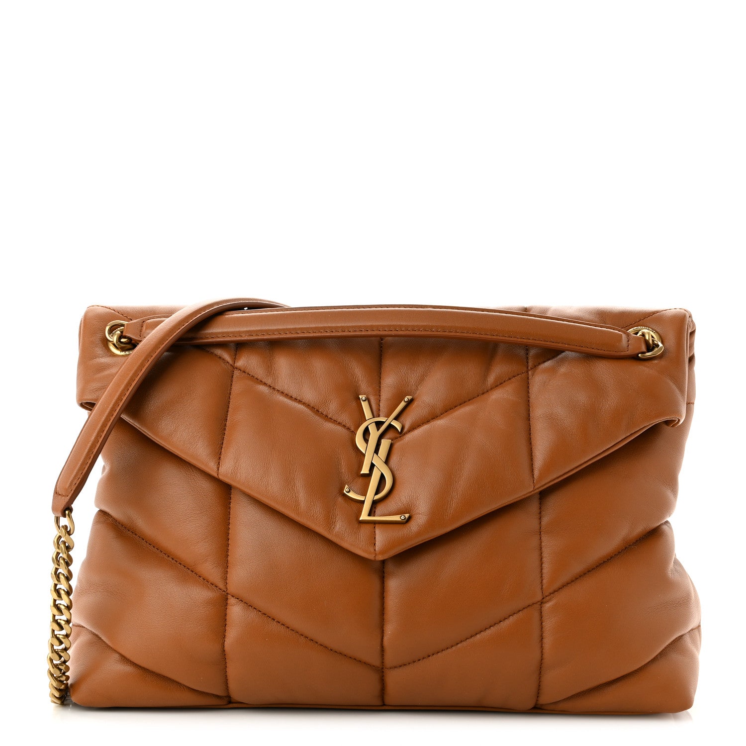 Saint Laurent Lambskin Quilted Medium Loulou Puffer Monogram Chain Satchel Miel Dark 1 of 10