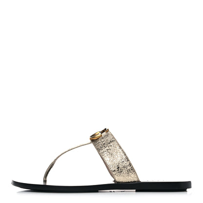 Gucci Nappa Silk Galassia GG Marmont Thong Flat Sandals 37 Platino 1 of 11