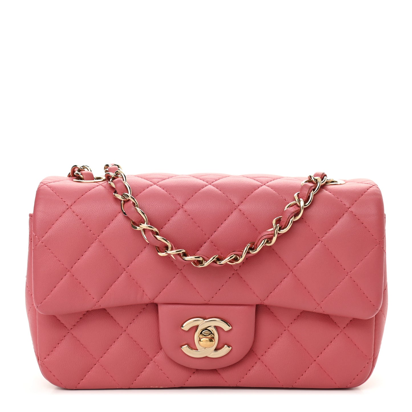 Lambskin Quilted Valentine Charms Mini Rectangular Flap Pink